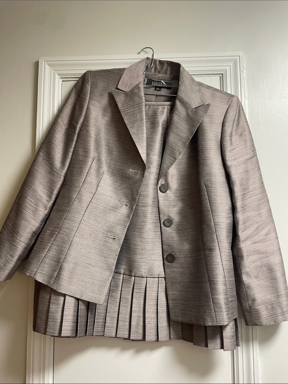 Kasper Shimmery Taupe Pleated Skirt Suit - Kasper Taupe